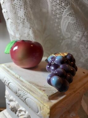 Vintage PY Japan Ceramic Apple & Grapes Salt and Pepper Shakers -Collector Grade